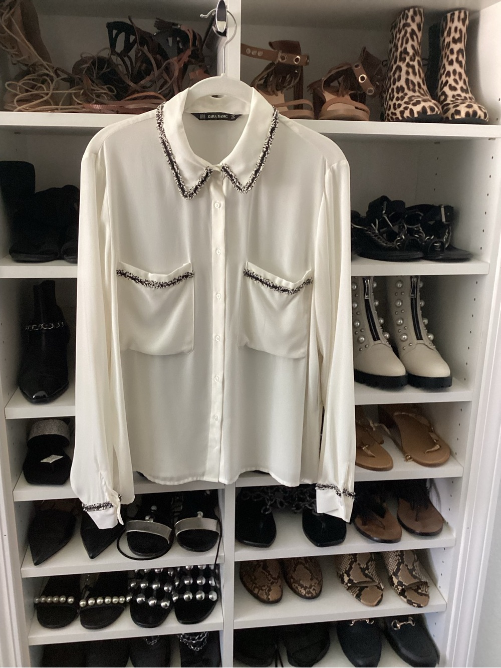 Zara White Blouse with Black Trim